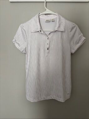 Zenergy Golf by Chico  Silver-Striped White Short Sleeve Button-Down Polo